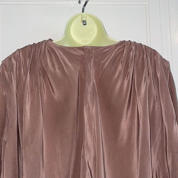 Vtg 70s/80s Jerri Sherman taupe pleated shoulder‎ drape neck long sleeved blouse - Picture 8 of 11